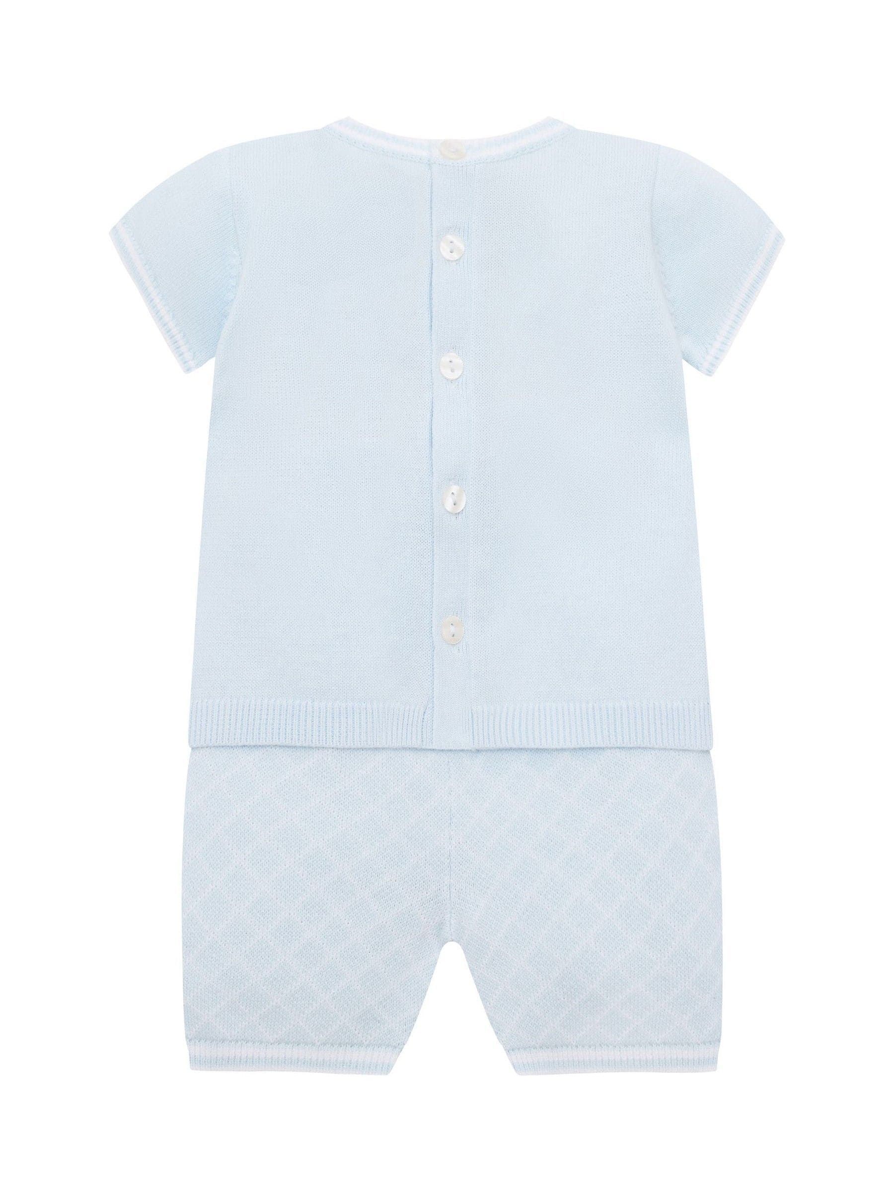 Emile Et Rose Blue Lennox Knitted Top And Shorts Set 2 Piece With Bear Motif image 3