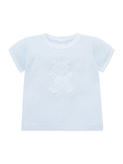 Emile Et Rose Blue Lennox Knitted Top And Shorts Set 2 Piece With Bear Motif image 4