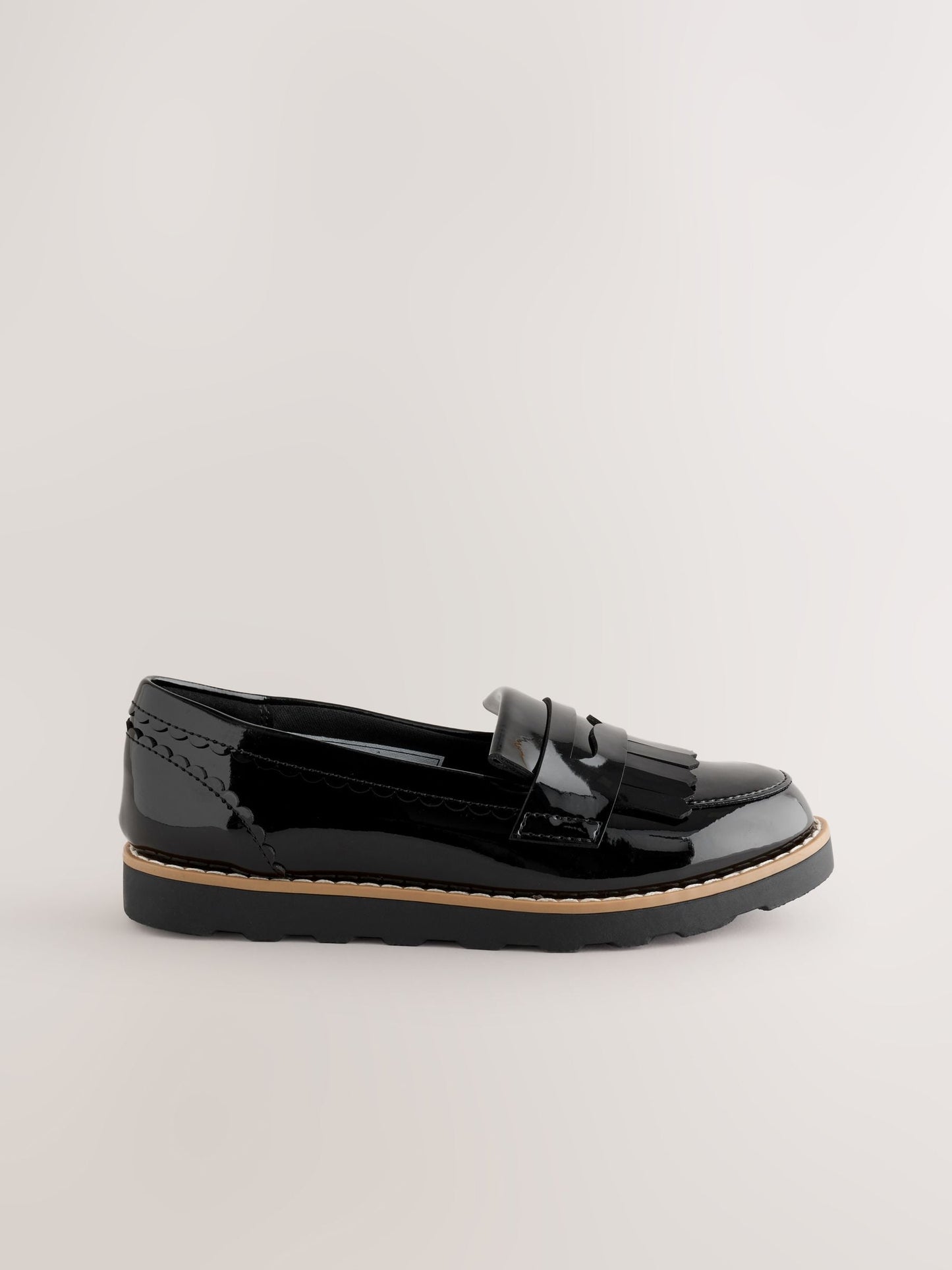 Black Patent Standard Fit (F) Fringe Loafer School Shoes image 2