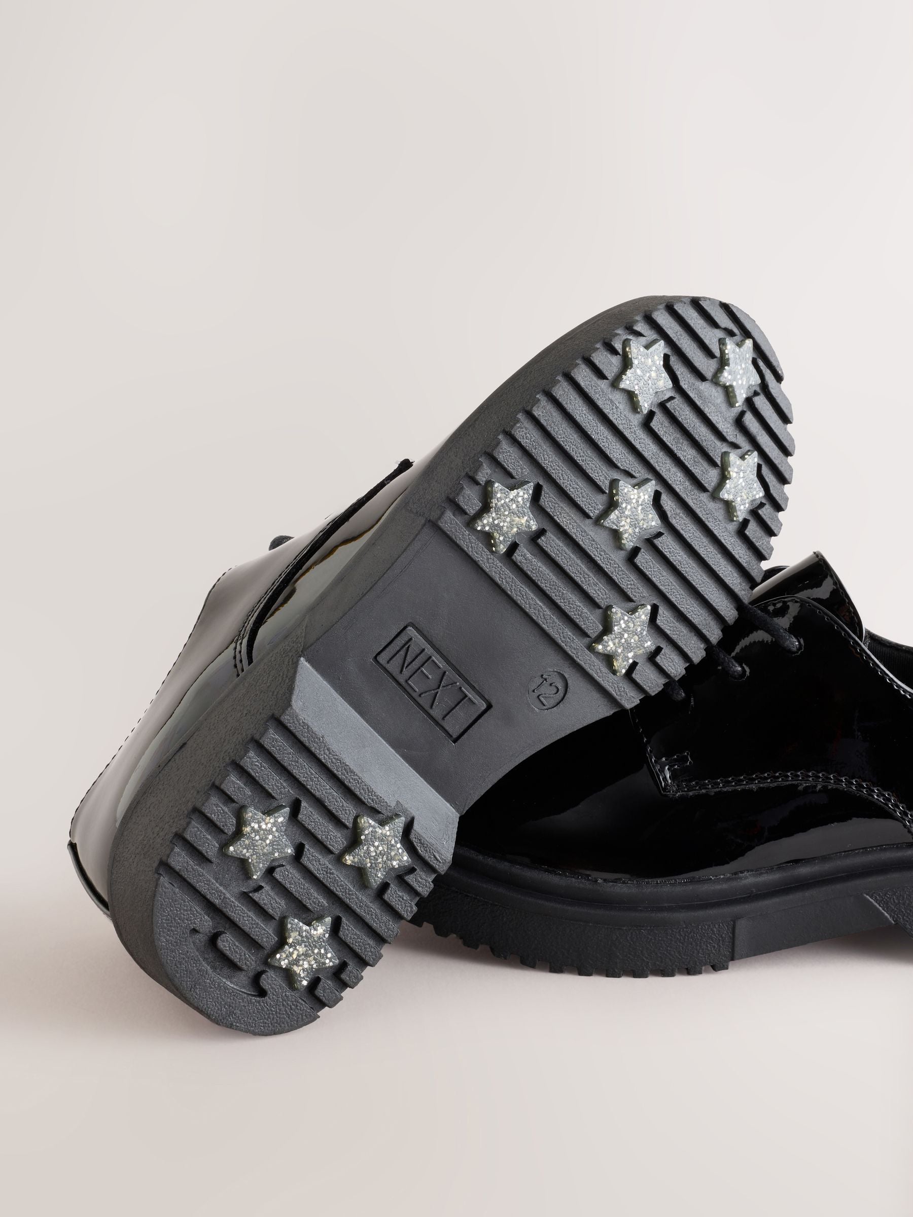 Black Patent Standard Fit (F) School Lace up Chunky Shoes image 5