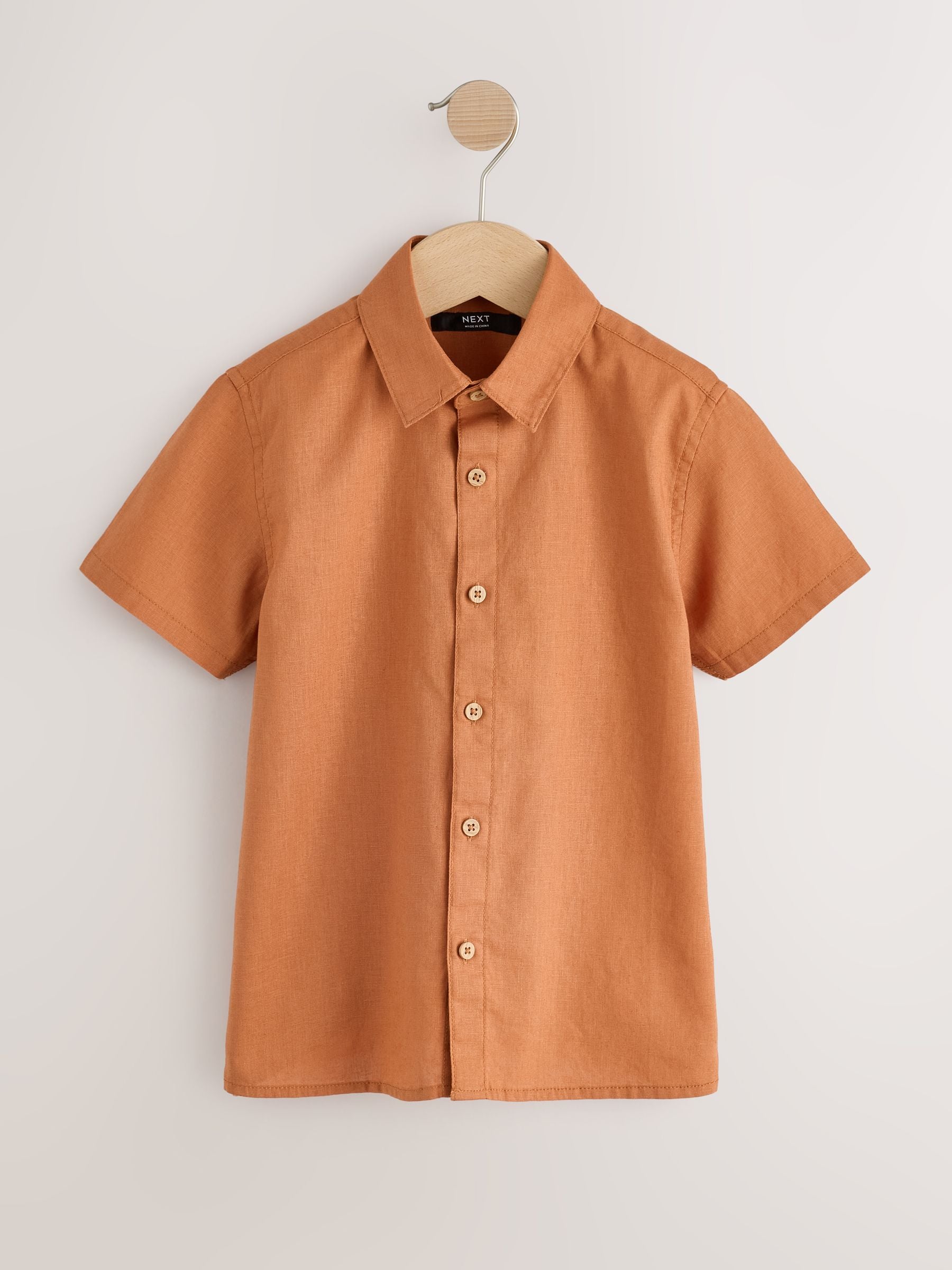 Dsiney Kidz - Tan Brown Short Sleeve Linen Blend Shirt (3-16yrs) image 1