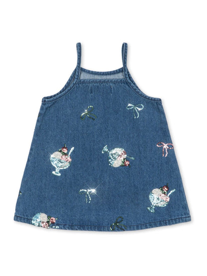 Konges Sløjd Blue Magot Ice Sequin Strap Denim Dress image 3