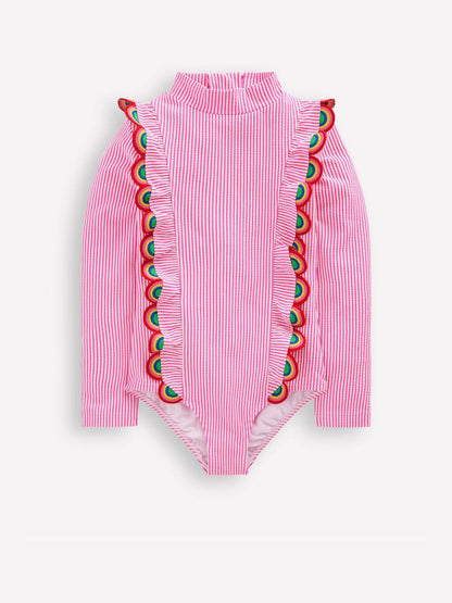 Boden Pink Long Sleeve Frill Swimsuit image 1