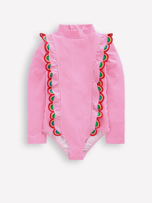 Boden Pink Long Sleeve Frill Swimsuit image 1