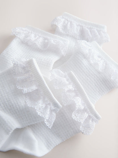 White Cotton Rich Ruffle Ankle Socks 10 Pack image 2