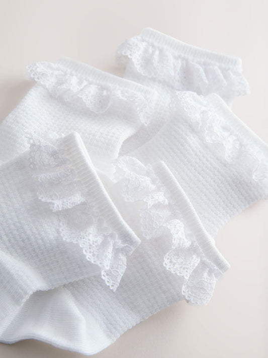 White Cotton Rich Ruffle Ankle Socks 10 Pack image 2
