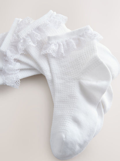 White Cotton Rich Ruffle Ankle Socks 10 Pack image 3