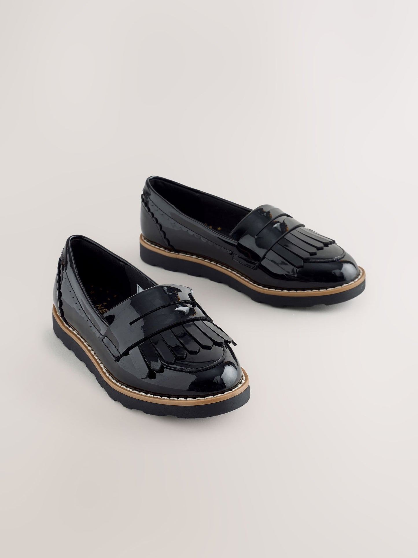 Black Patent Narrow Fit (E) Fringe Loafer School Shoes image 1