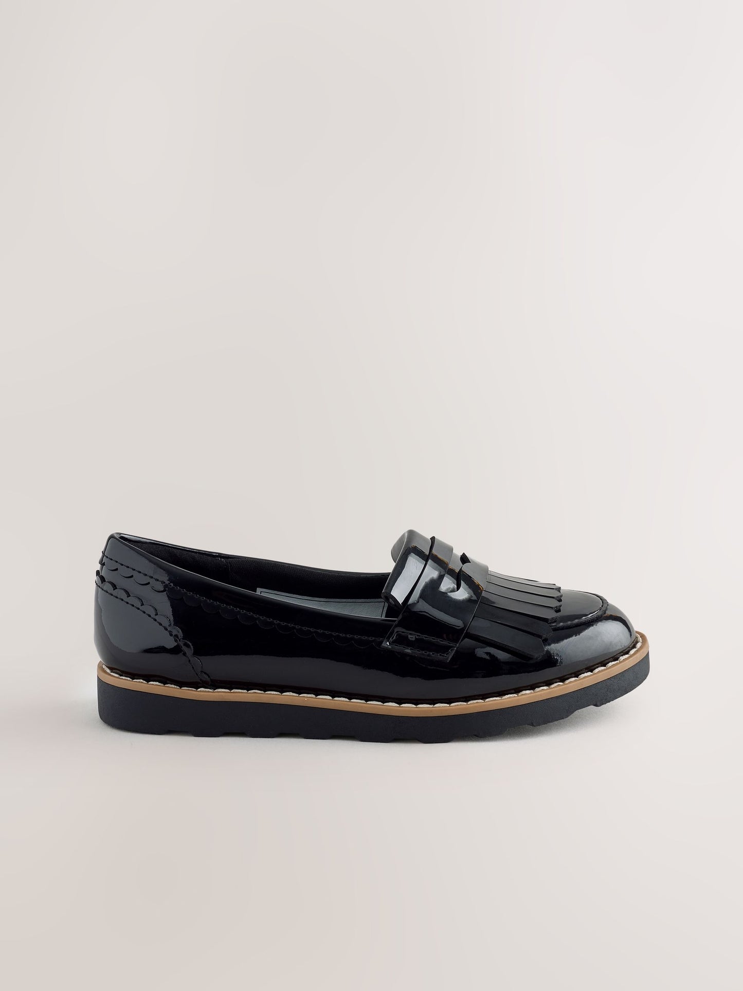 Black Patent Narrow Fit (E) Fringe Loafer School Shoes image 2