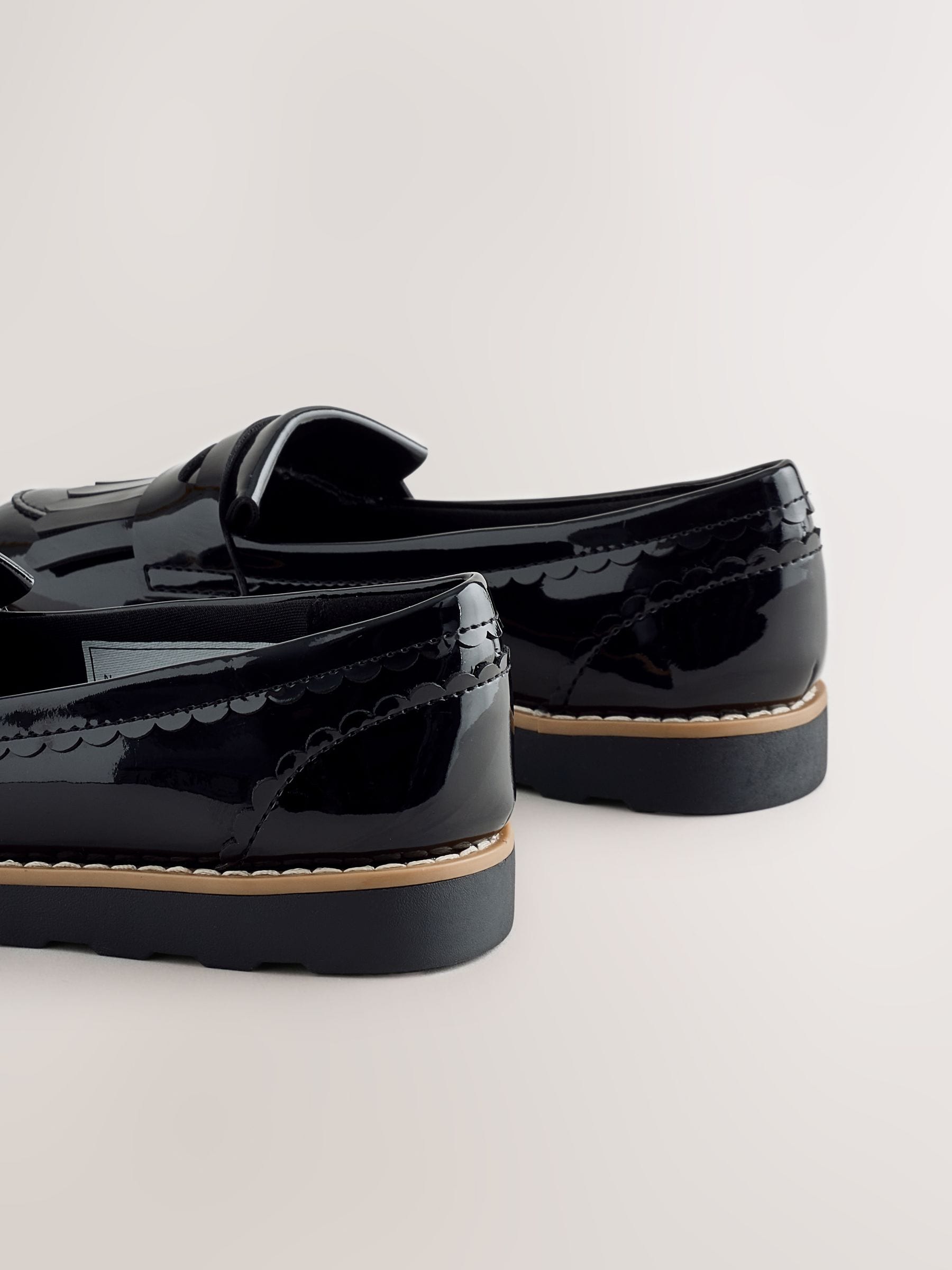 Black Patent Narrow Fit (E) Fringe Loafer School Shoes image 4
