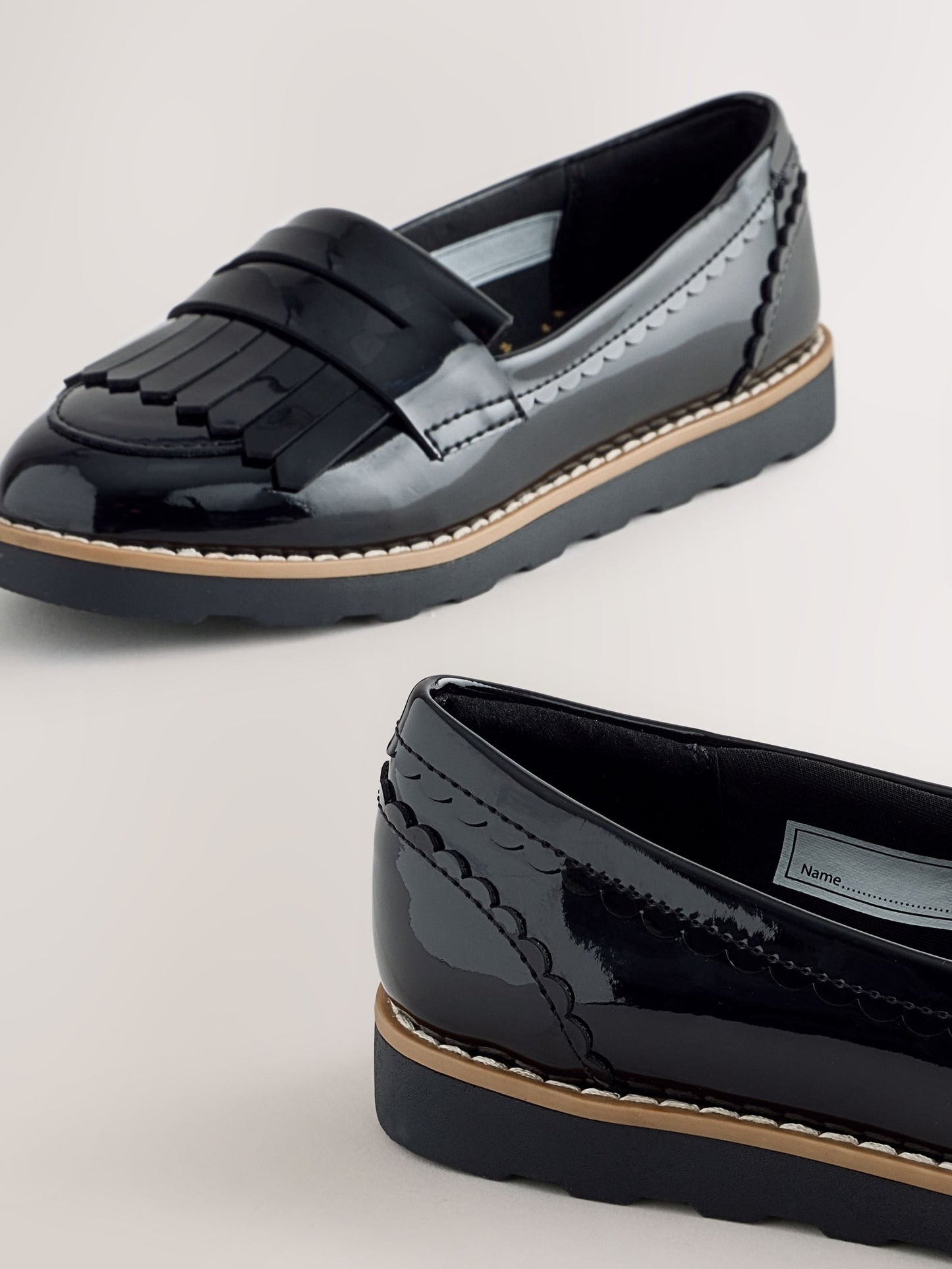 Black Patent Narrow Fit (E) Fringe Loafer School Shoes image 5