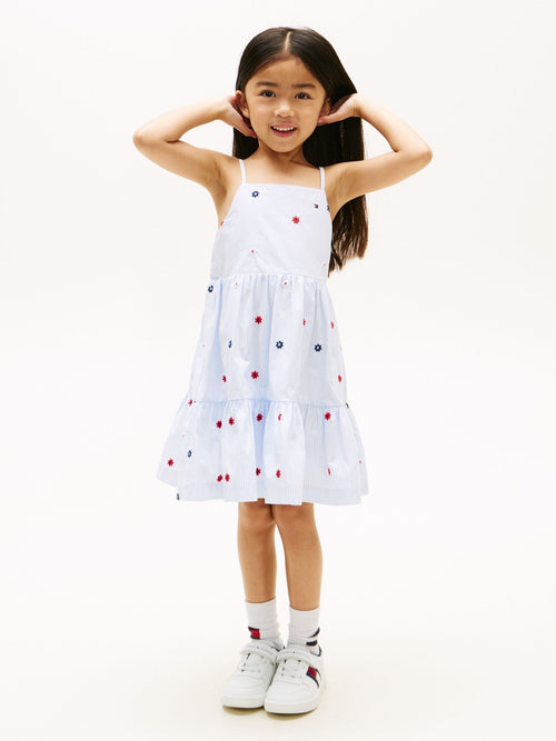 Tommy Hilfiger Blue Floral Embroidery Stripe Fit And Flare Dress image 1