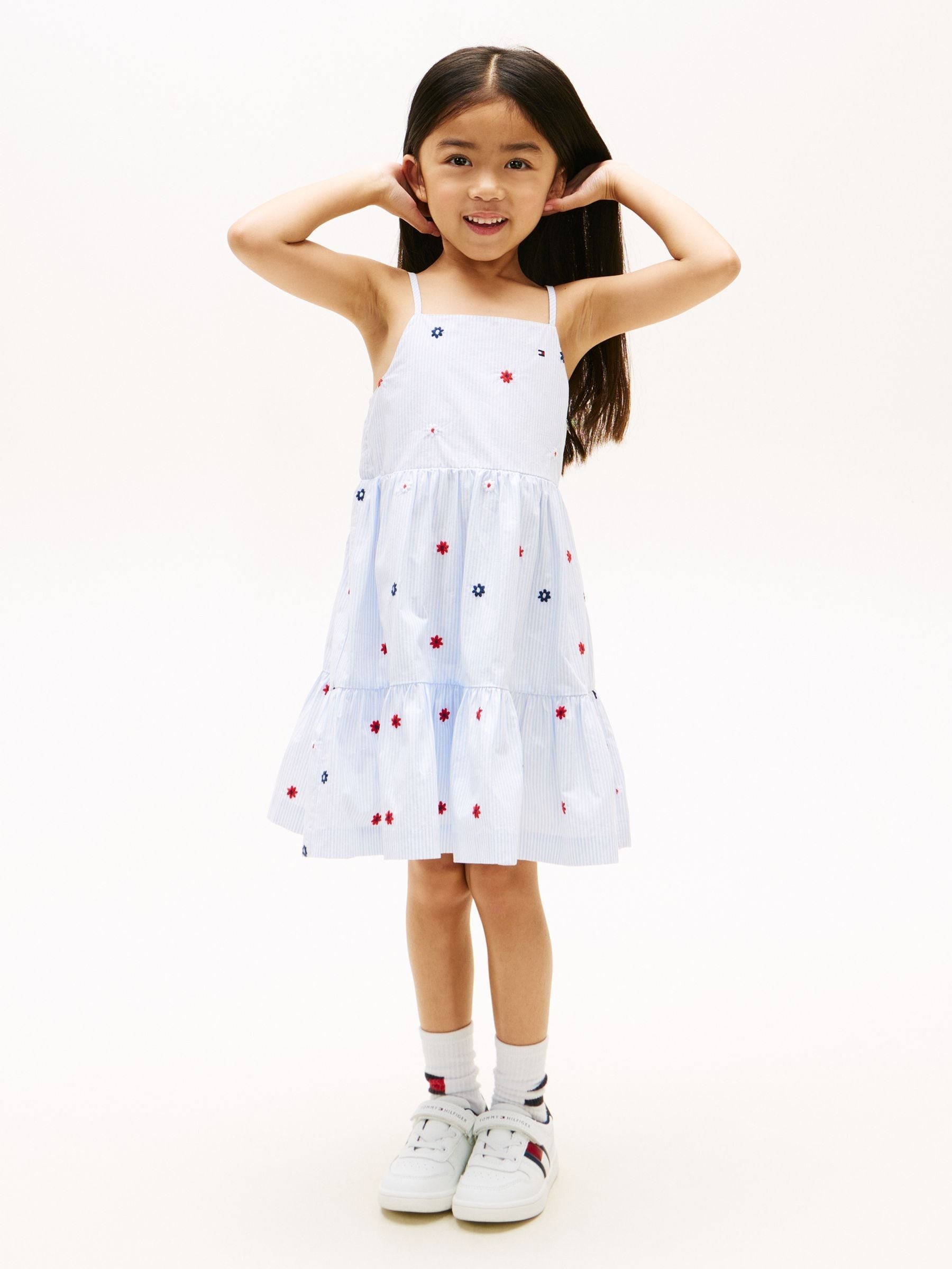 Tommy Hilfiger Blue Floral Embroidery Stripe Fit And Flare Dress image 1