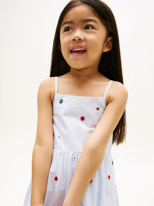 Tommy Hilfiger Blue Floral Embroidery Stripe Fit And Flare Dress image 2