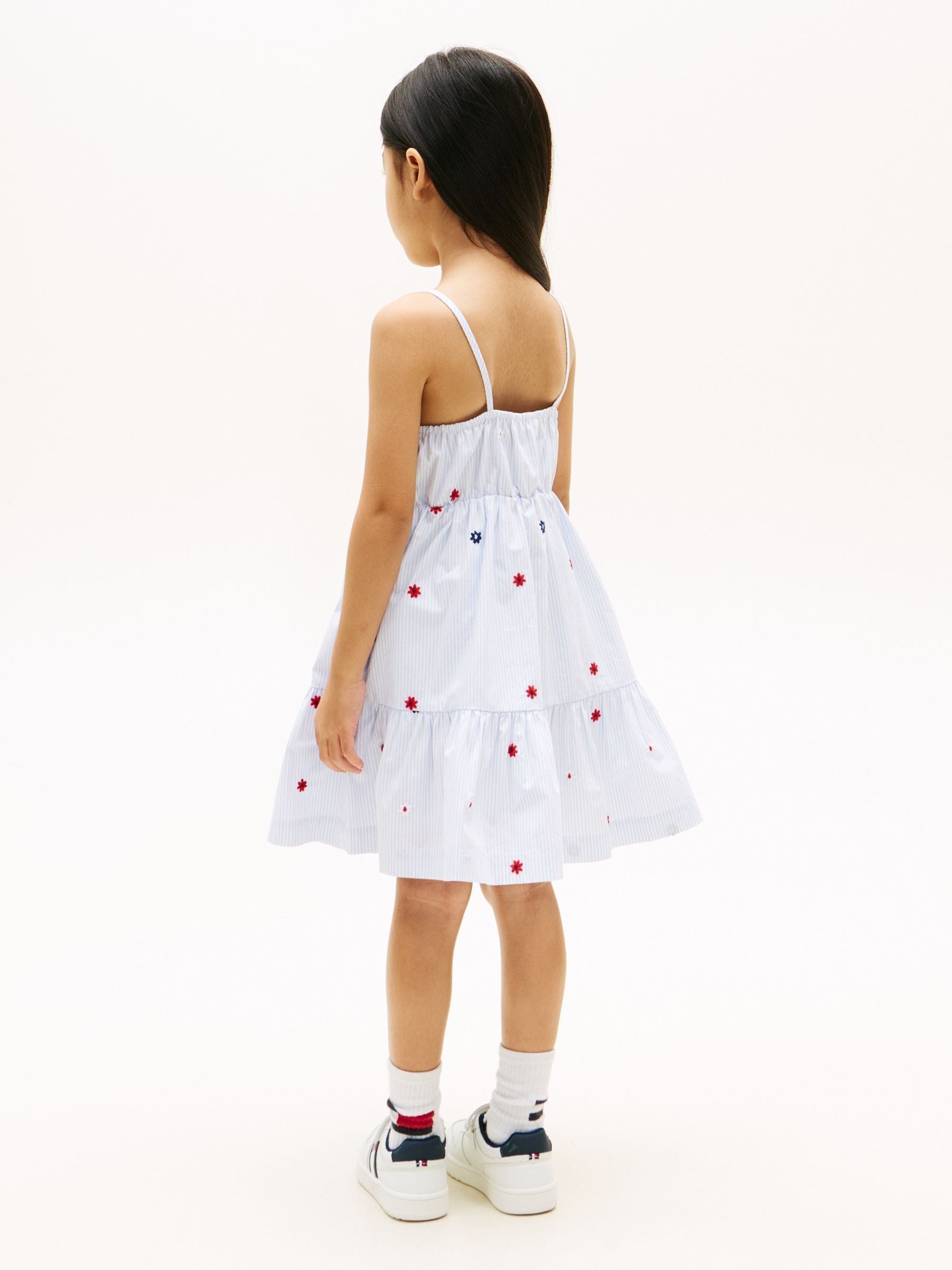 Tommy Hilfiger Blue Floral Embroidery Stripe Fit And Flare Dress image 3