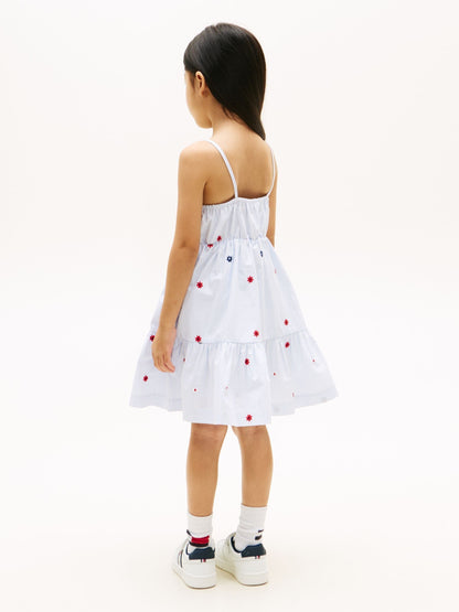 Tommy Hilfiger Blue Floral Embroidery Stripe Fit And Flare Dress image 3