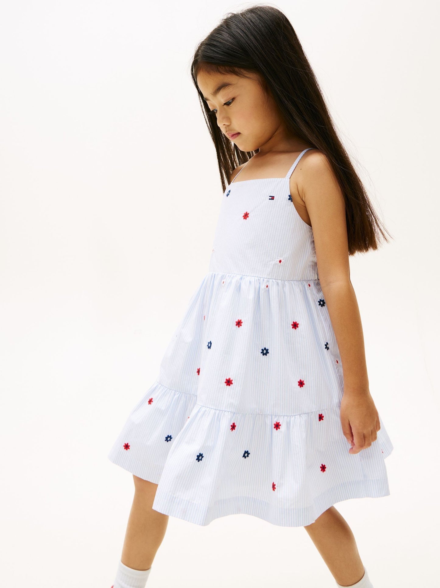 Tommy Hilfiger Blue Floral Embroidery Stripe Fit And Flare Dress image 4