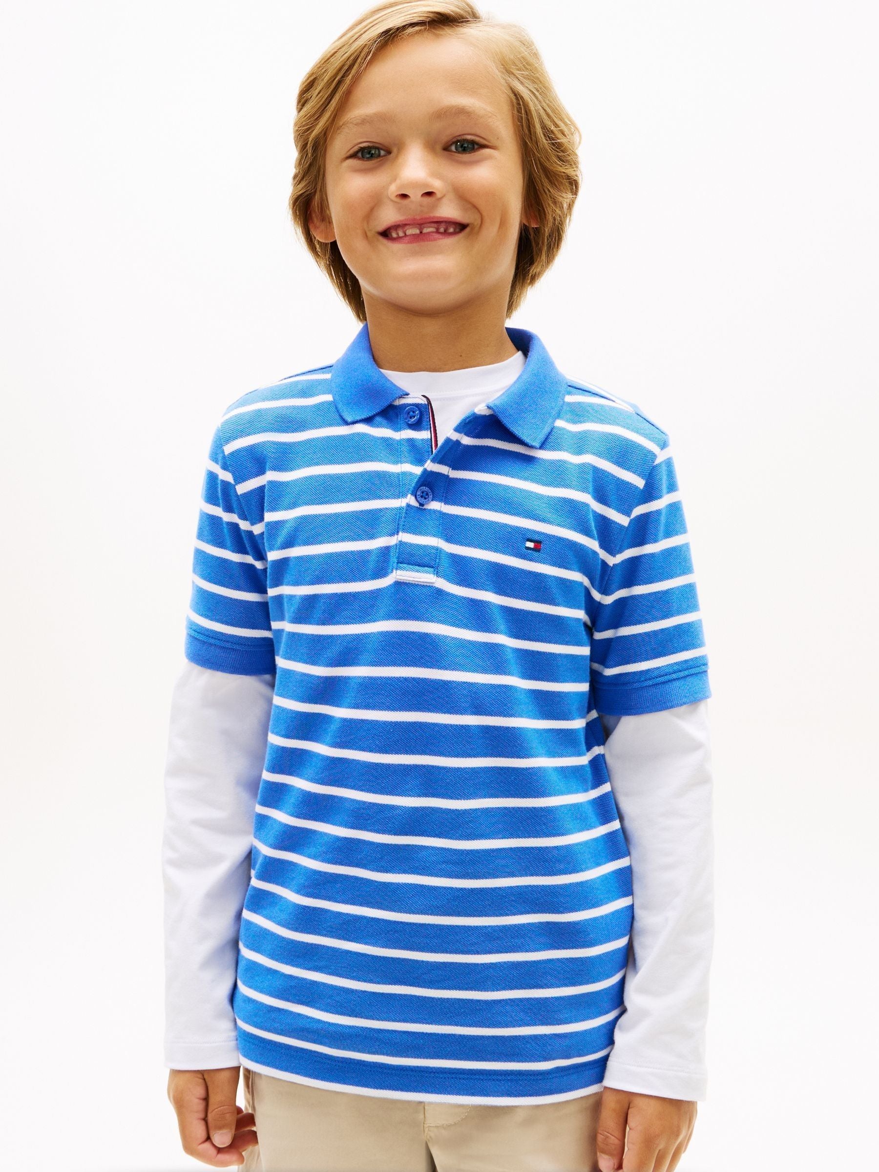 Dsiney Kidz - Tommy Hilfiger Empire Blue Stripe Essential Regular Fit Signature Polo Shirt image 1