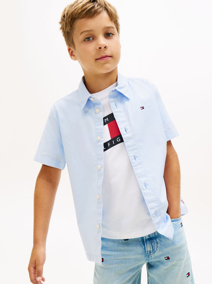 Dsiney Kidz - Tommy Hilfiger Blue Essential Flag Embroidery Short Sleeve Oxford Shirt image 1