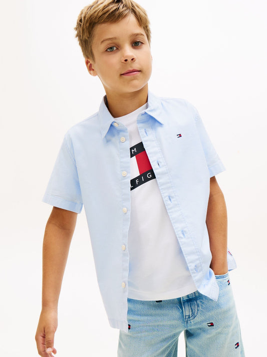 Disney Kidz - Tommy Hilfiger Blue Essential Flag Embroidery Short Sleeve Oxford Shirt image 1