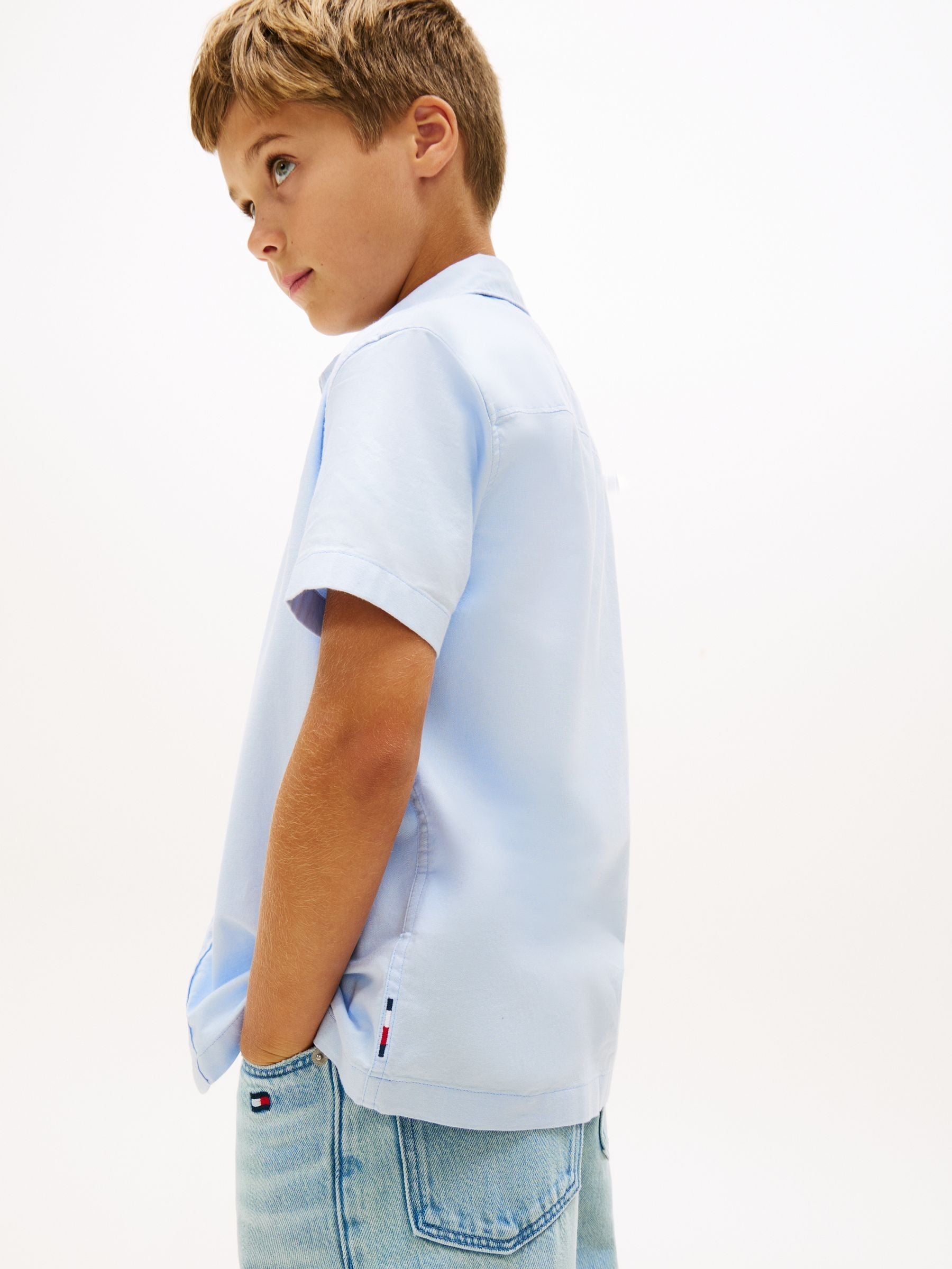 Dsiney Kidz - Tommy Hilfiger Blue Essential Flag Embroidery Short Sleeve Oxford Shirt image 2