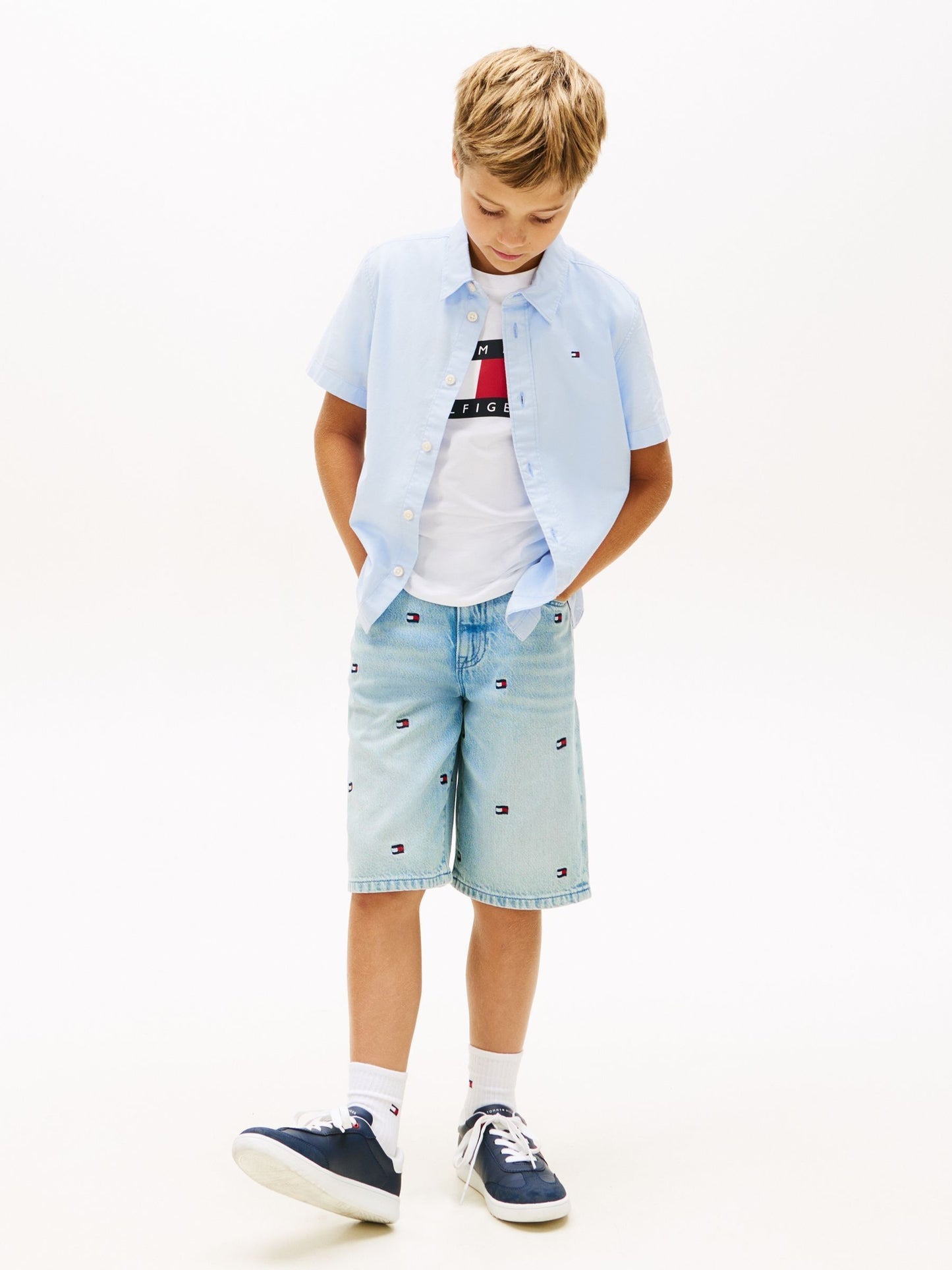 Dsiney Kidz - Tommy Hilfiger Blue Essential Flag Embroidery Short Sleeve Oxford Shirt image 3