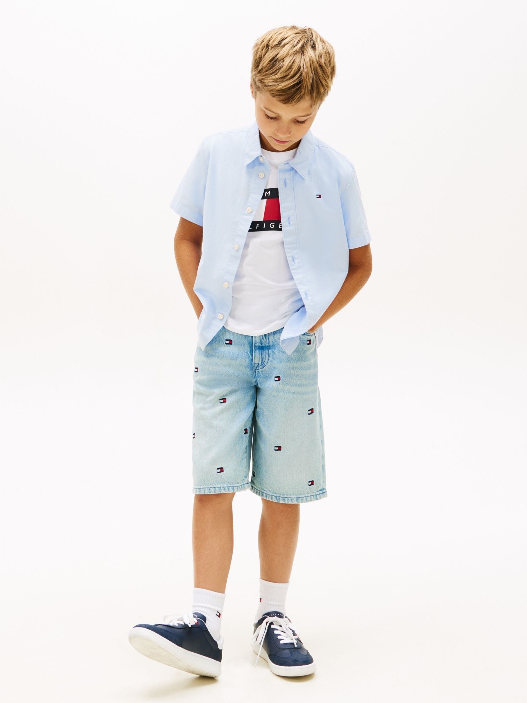Dsiney Kidz - Tommy Hilfiger Blue Essential Flag Embroidery Short Sleeve Oxford Shirt image 3