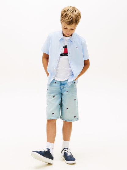 Dsiney Kidz - Tommy Hilfiger Blue Essential Flag Embroidery Short Sleeve Oxford Shirt image 3