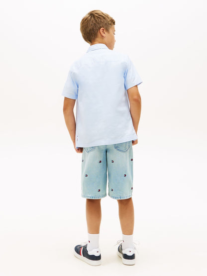 Dsiney Kidz - Tommy Hilfiger Blue Essential Flag Embroidery Short Sleeve Oxford Shirt image 4