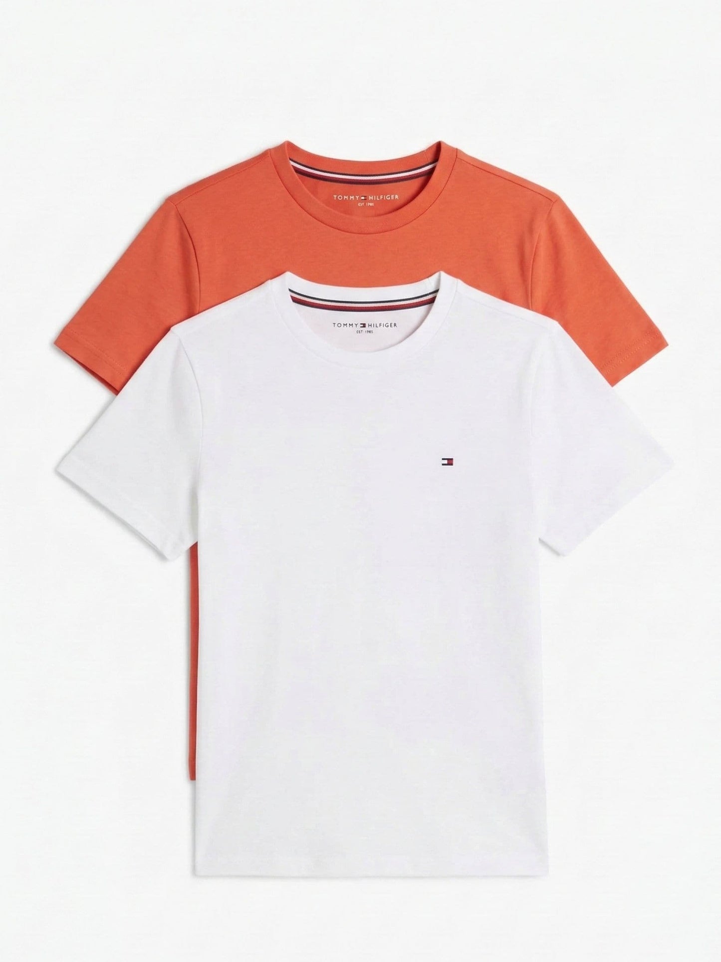 Tommy Hilfiger White/Coral Signature Crew Neck T-Shirts 2 Pack image 1