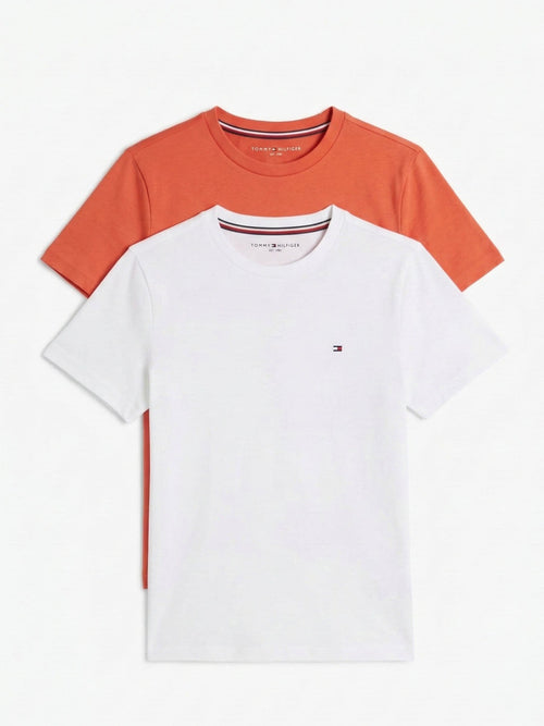 Tommy Hilfiger White/Coral Signature Crew Neck T-Shirts 2 Pack image 1