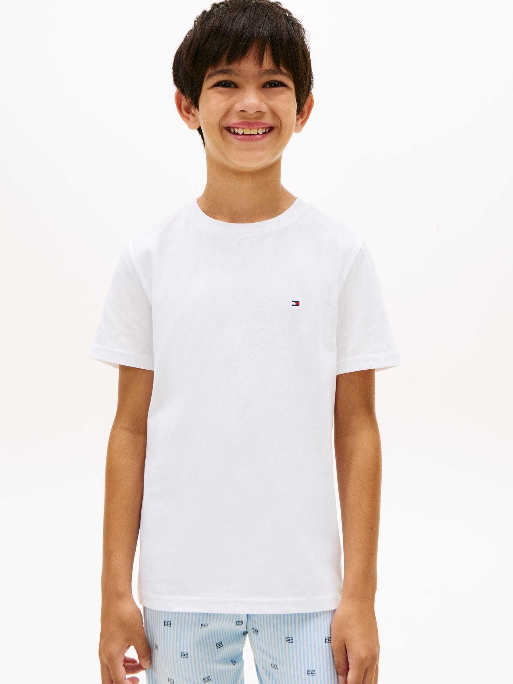 Tommy Hilfiger White/Coral Signature Crew Neck T-Shirts 2 Pack image 3