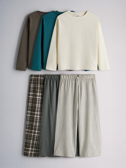 The Set 3 Pack Long Check Pyjamas Green - image 1