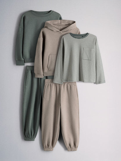 The Set 5 Piece Set Hoodie, Crew Sweat, Joggers and T-Shirt Green/Grey - image 1