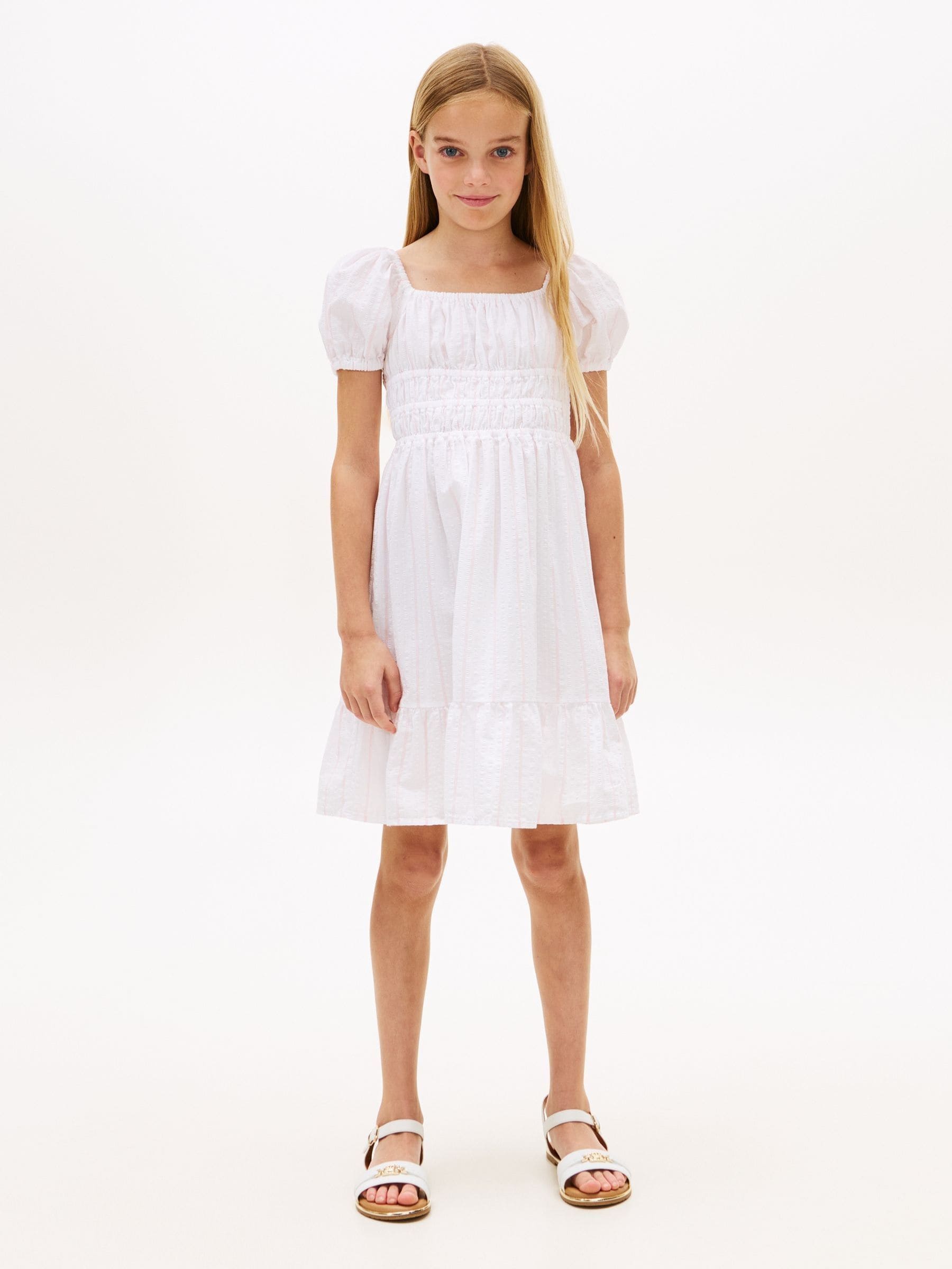 Tommy Hilfiger White Seersucker Puff Short Sleeve Dress image 1