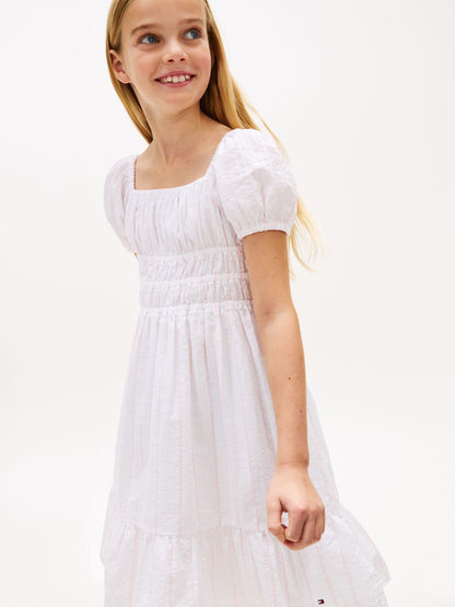 Tommy Hilfiger White Seersucker Puff Short Sleeve Dress image 4