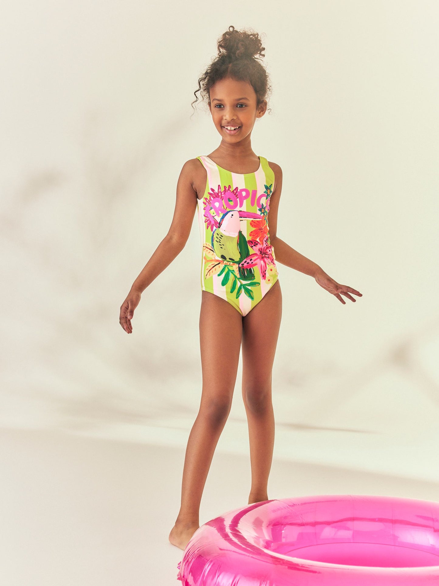 Dsiney Kidz - Green Stripe Tropical Scoop Neck Swimsuit (3-16yrs) image 1