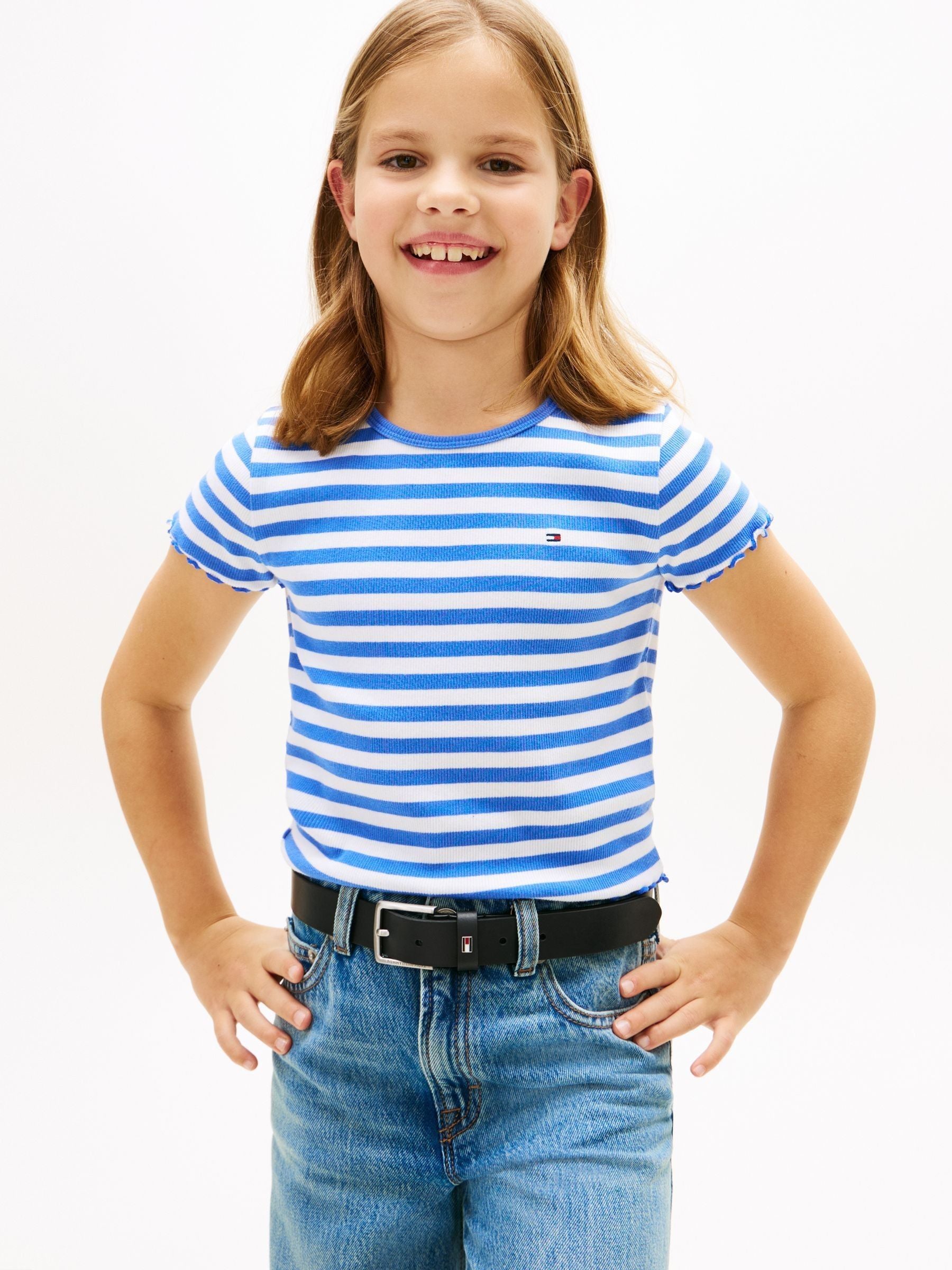 Dsiney Kidz - Tommy Hilfiger Blue Essential Ruffle Extra Slim Ribbed Top image 1