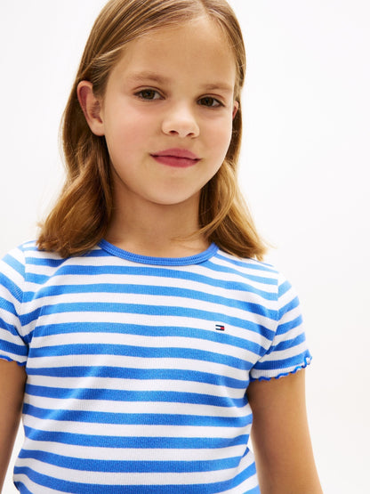 Dsiney Kidz - Tommy Hilfiger Blue Essential Ruffle Extra Slim Ribbed Top image 4