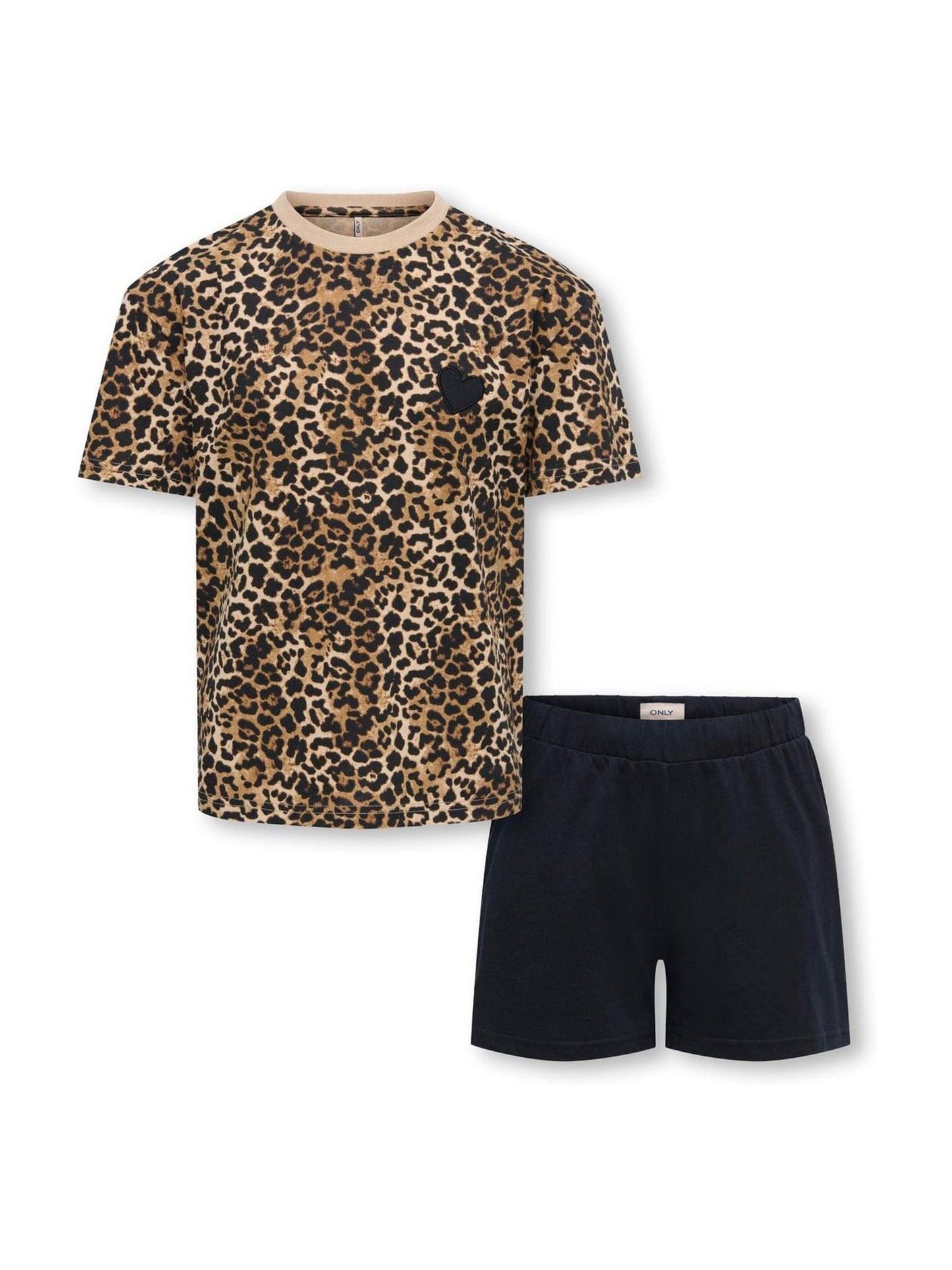 Dsiney Kidz - ONLY KIDS Black Leopard Print Pyjama Top and Shorts Set image 1