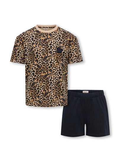 Dsiney Kidz - ONLY KIDS Black Leopard Print Pyjama Top and Shorts Set image 1