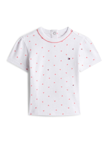 Tommy Hilfiger White Heart Print Pointelle T-Shirt image 1