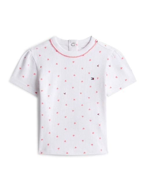 Tommy Hilfiger White Heart Print Pointelle T-Shirt image 1