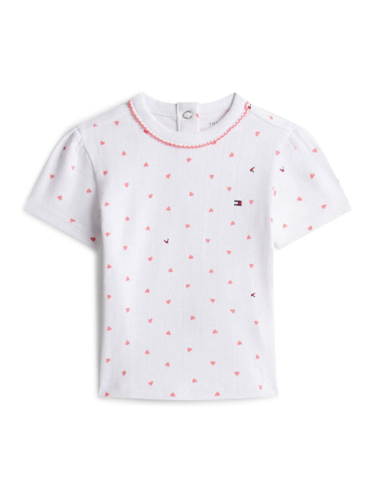 Tommy Hilfiger White Heart Print Pointelle T-Shirt image 1