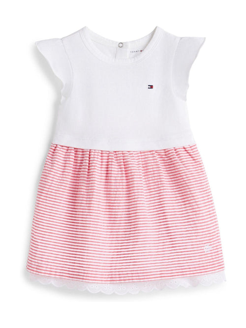 Tommy Hilfiger White Stripe Seersucker Broderie Short Sleeve Dress image 1