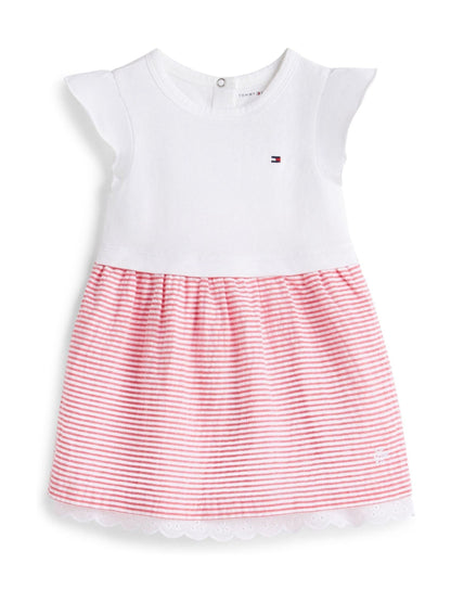 Tommy Hilfiger White Stripe Seersucker Broderie Short Sleeve Dress image 1