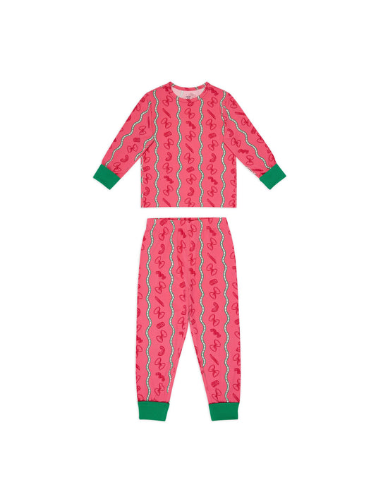Chelsea Peers Pink Kids Pasta Stripe/Shrimp Heart Print Long Pyjamas Sets 2 Pack 1-12 Years - image 3
