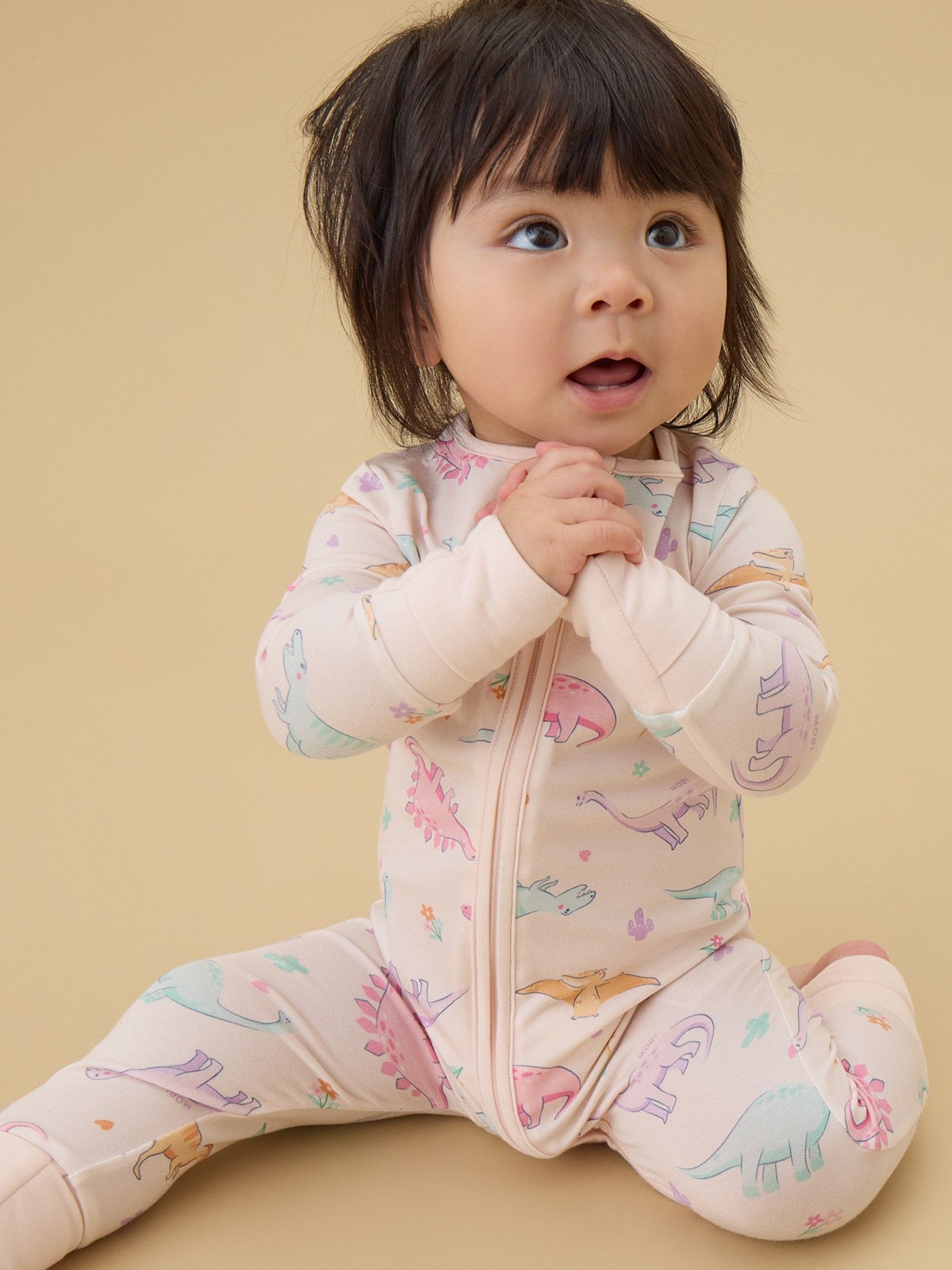 MORI Pink Supersoft Dinosaur Nights Clever Zip Sleepsuit image 2