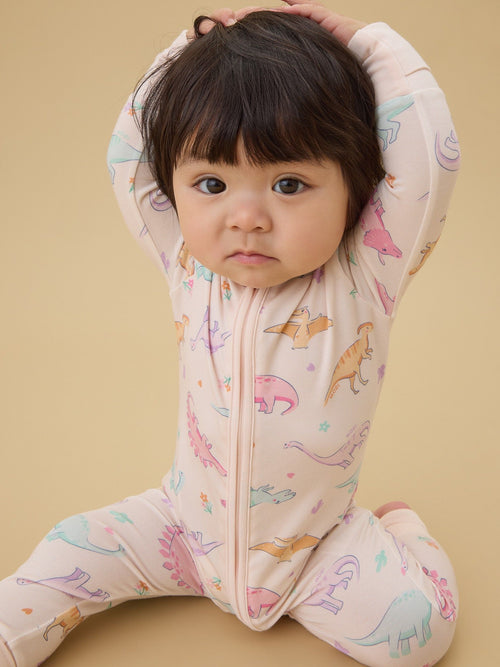 MORI Pink Supersoft Dinosaur Nights Clever Zip Sleepsuit image 1