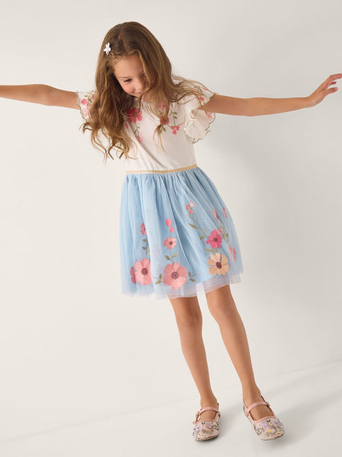 Monsoon Blue Embroidered Floral Tulle Disco Dress image 1